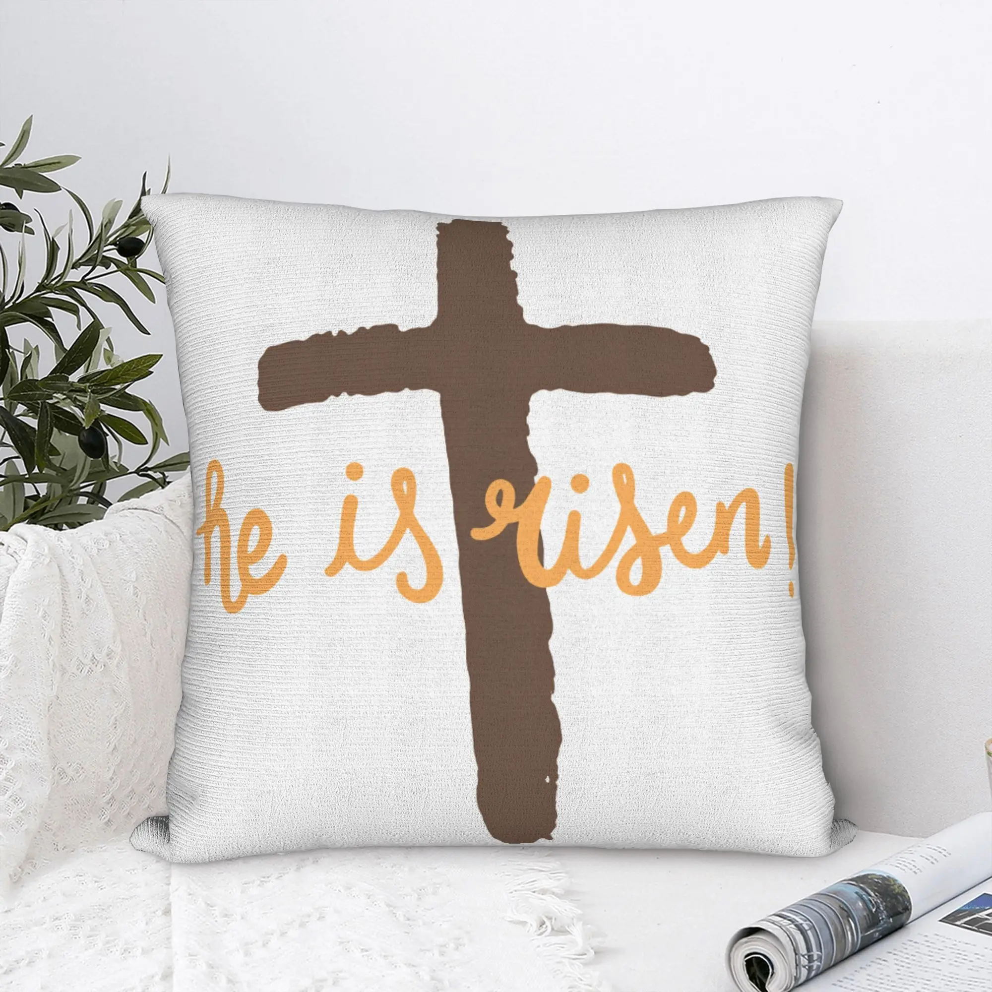 He is Risen Boho Easter Christian Cross Pillow Cover  Morden Pillow Case For Chair Sofa Home Decor Soft Cushion Cover Gift
