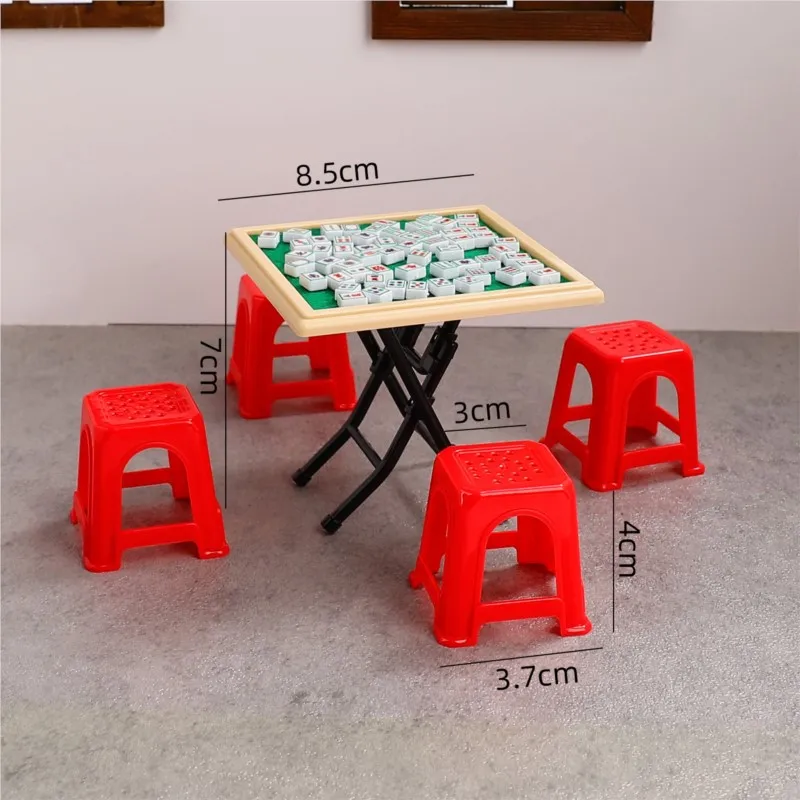 Kit de Mini Table et chaise de Mahjong, 1 ensemble, modèle de maison Vintage, accessoires de meubles de maison de poupée, jouet de décoration Miniature pour maison de poupée 1/12