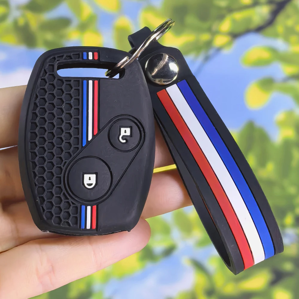 Silicone Key Fob Case with Keychain, Racing Stripe 2 Buttons for Honda Civic Jazz Gr8 CR-V SRV FRV Fit CSX Chord 7 Accord