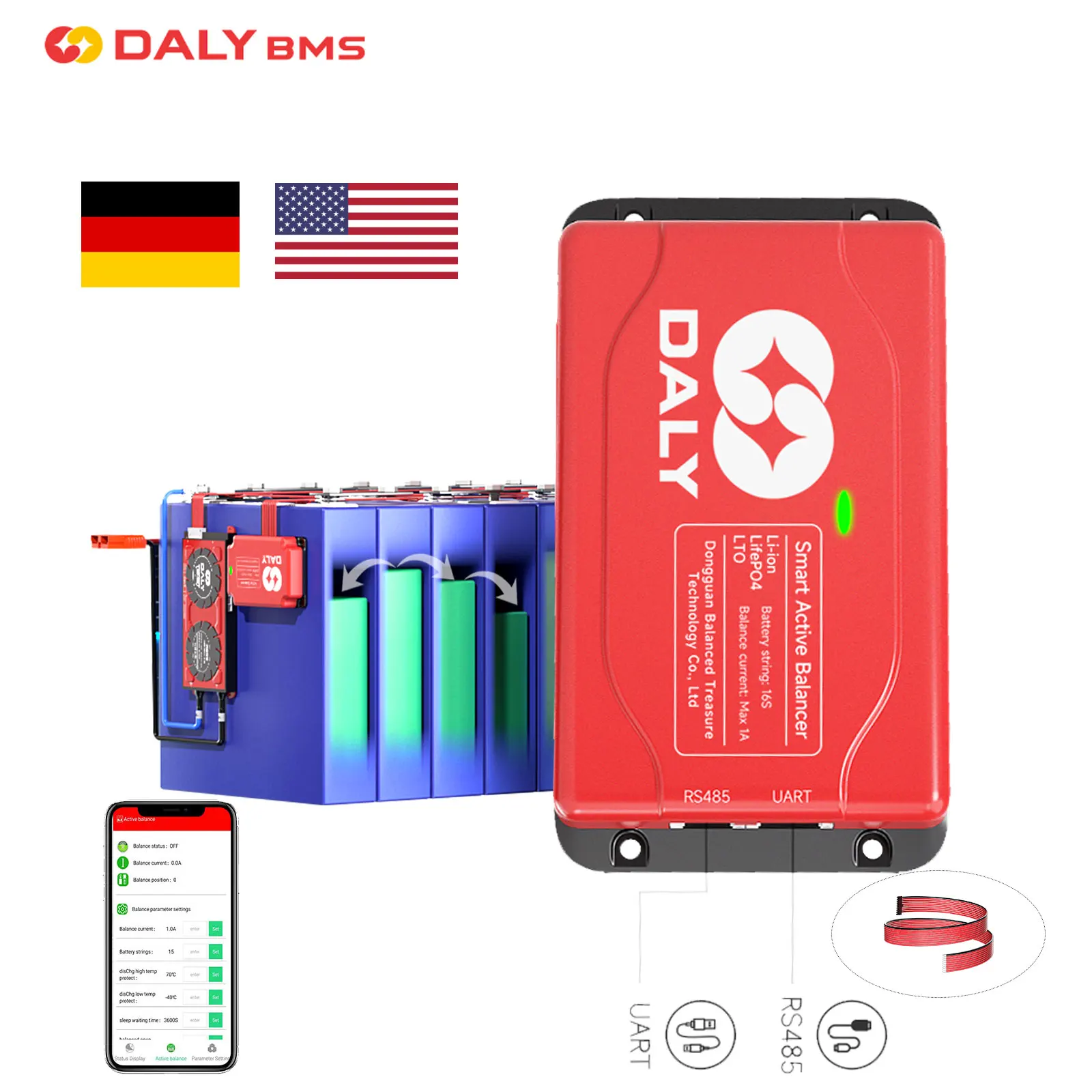 Daly บาลานเซอร์ปรับสมดุล1A แอคทีฟ, บาลานเซอร์อัจฉริยะพร้อมบลูทูธ Li-ion BMS 4S 8S 13S 14S 16S 24S สำหรับแบตเตอรี่18650