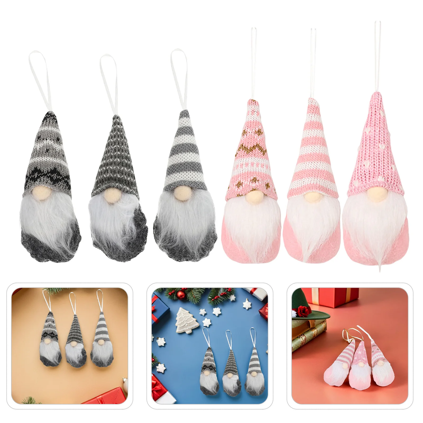 

6Pcs Gnome Christmas Ornaments Knitted Holiday Decorations Nordic Elf Tree Hanging Yarn Crafts Festive Small Home Display
