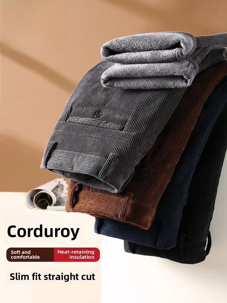 

Мужские утепленные брюки Pierre Cardin из вельвета на флисовой подкладке, прямого кроя, повседневные, теплые, осенне-зимние, новые, для отцов, длинные