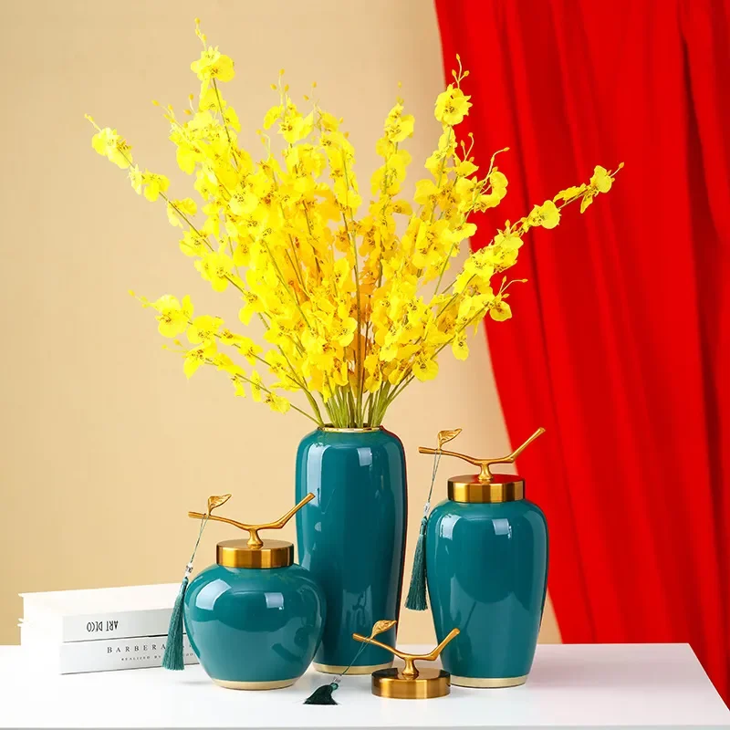 for Jingdezhen Ceramic Vase Three Piece Set Living Room Flower Arrangement Desktop Soft Decoration Porcelain Vase Green New