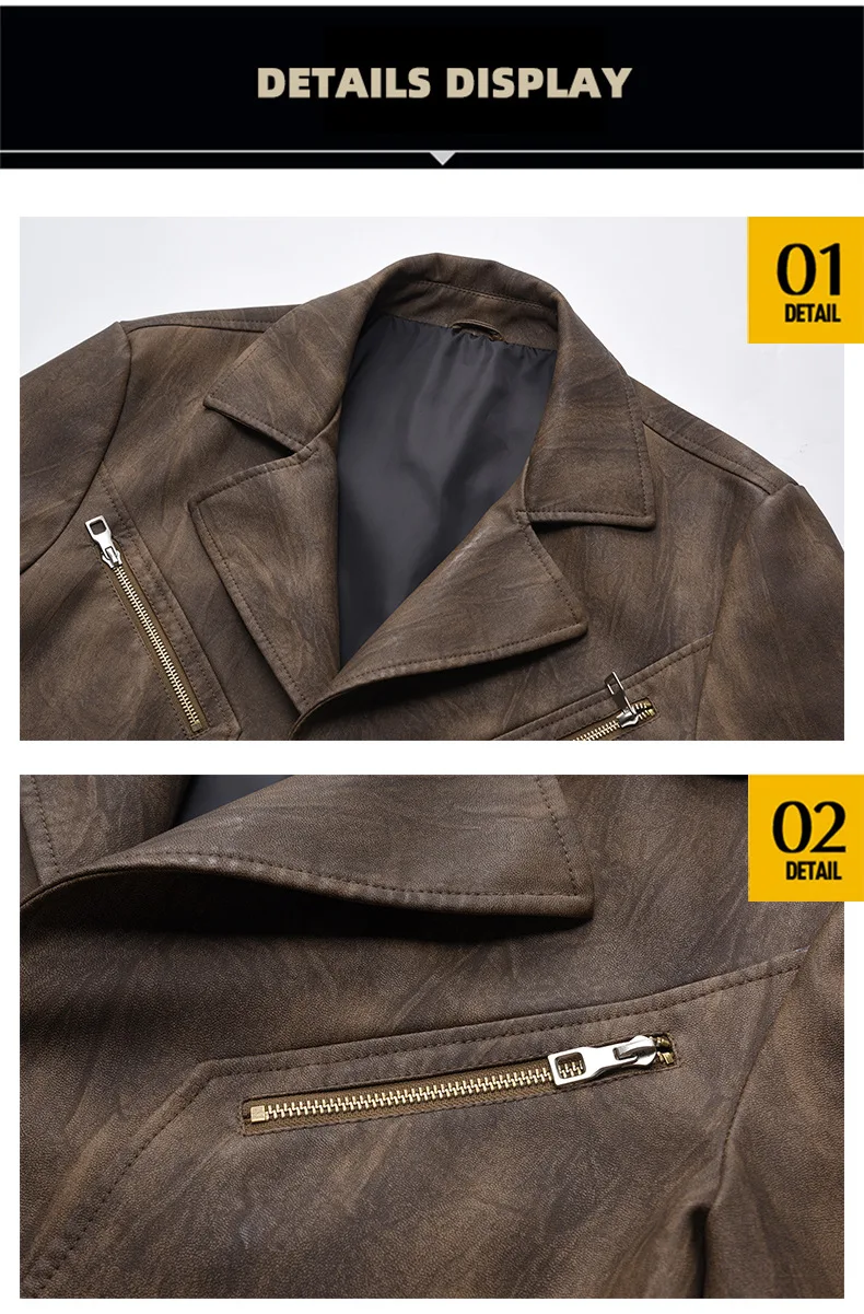 Herren-Ledermantel Herbst Winter Amerikanischer Retro-Stil Umlegekragen Herren-Oberbekleidung Mittellang Einreihig Langarm Herrenjacke – Detail 8