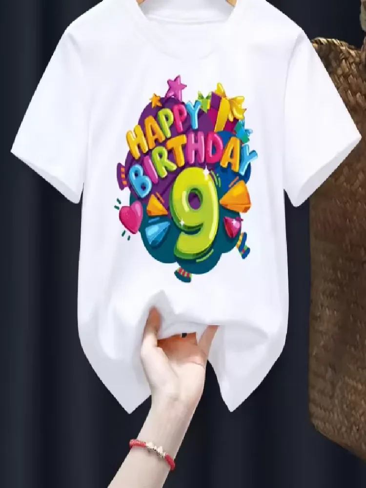 Happy Birthday Print Boys Girls White T-shirt Kid New Summer Harajuku Kawaii Funny Clothes Little Baby