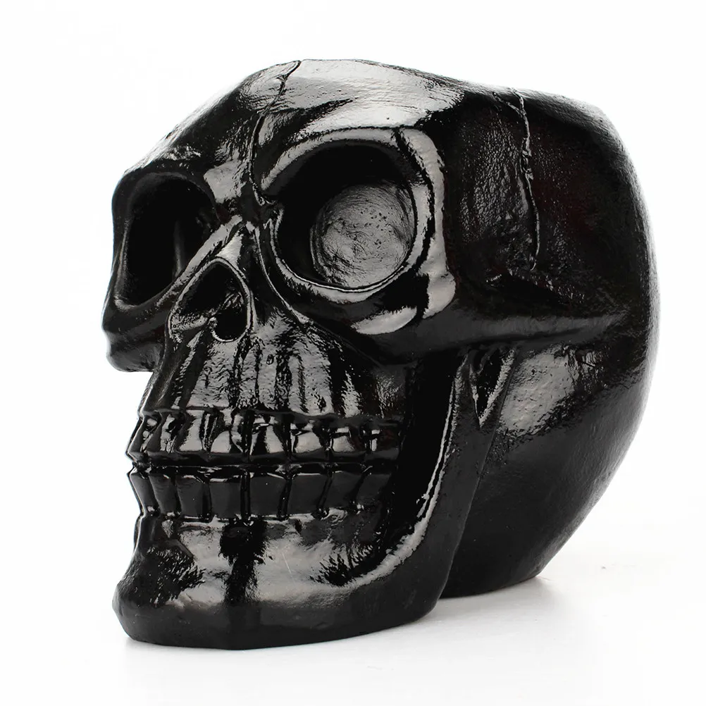 Black Skull Pencil Holder Resin Stationery Organizer Desktop Office Supplies Pen Storage Halloween Decor 11x15x11cm