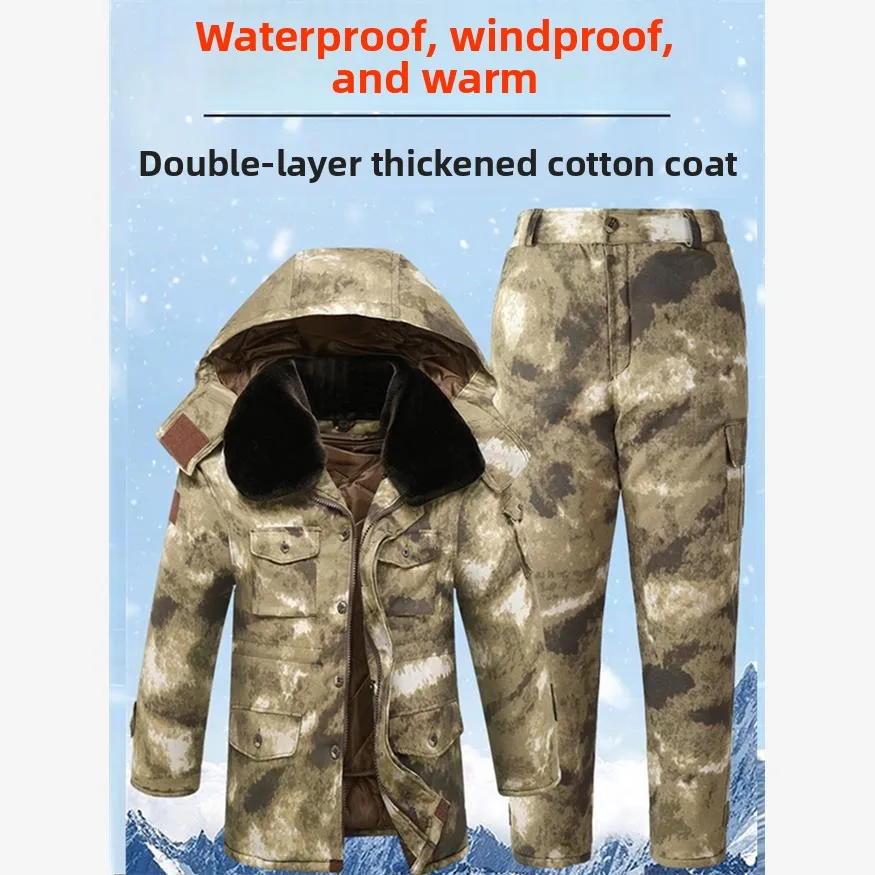 

Thiened Winter Cotton Jaet Men's Waterproof Northeast Military Cotton Overcoat Medium-Length Workwear Suit M Cotton Co...