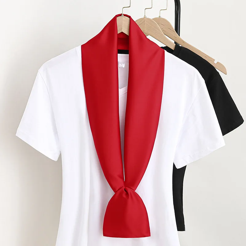 

Skinny Long Scarf Luxury Brand Solid Red Soft Satin Silk 15*145cm Neck Tie Bag Decor Lady All Season Hair Neckerchief