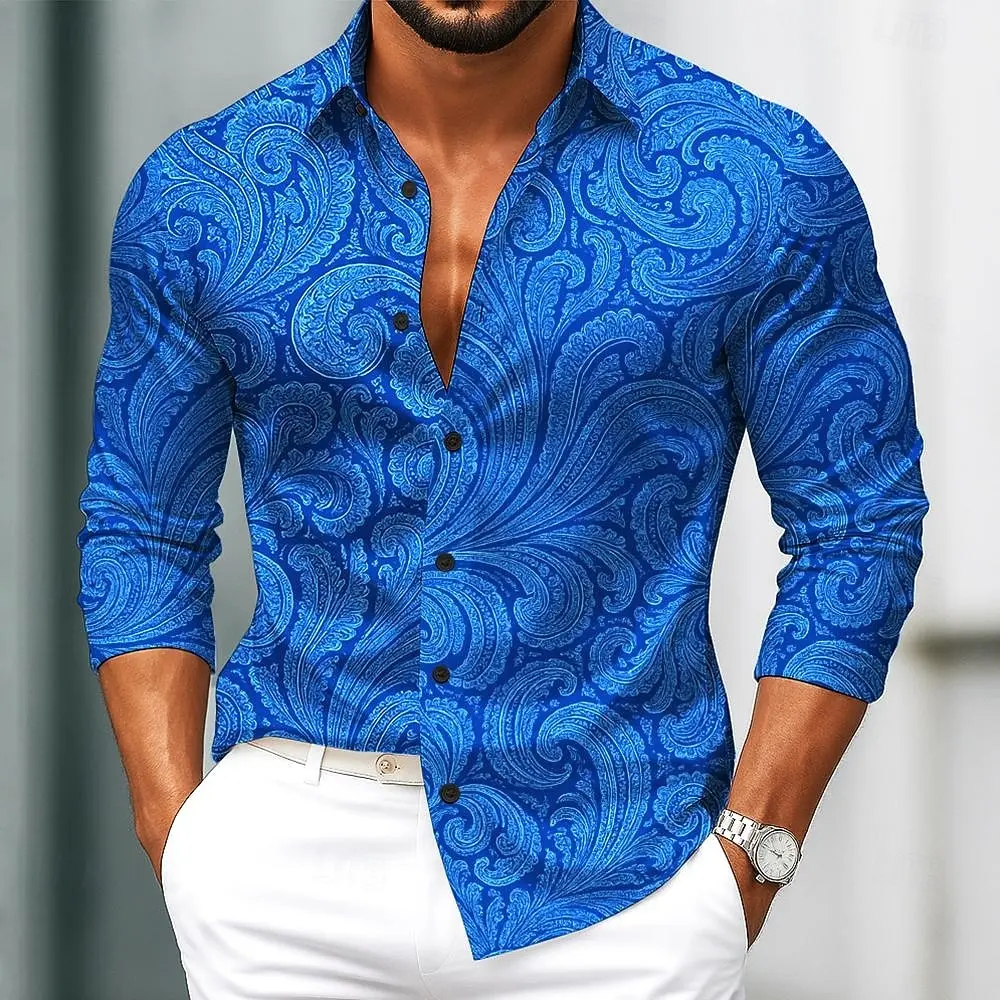Men's Paisley Floral Print Ethnic Shirt Vintage 3D Printed Shirt Button Up Shirt Casual Long Sleeve Shirt Street Blouse for Mens