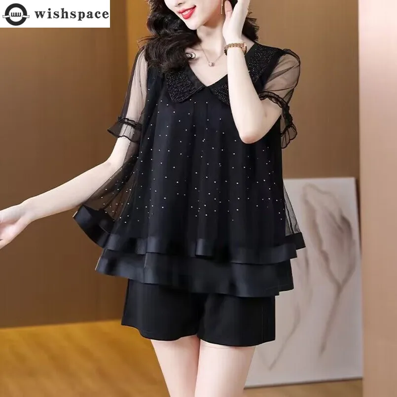 

Loose and Fashionable Doll Shirt Top and Shorts Set Spring and Summer New Western-style Age Reducing Two-piece Set