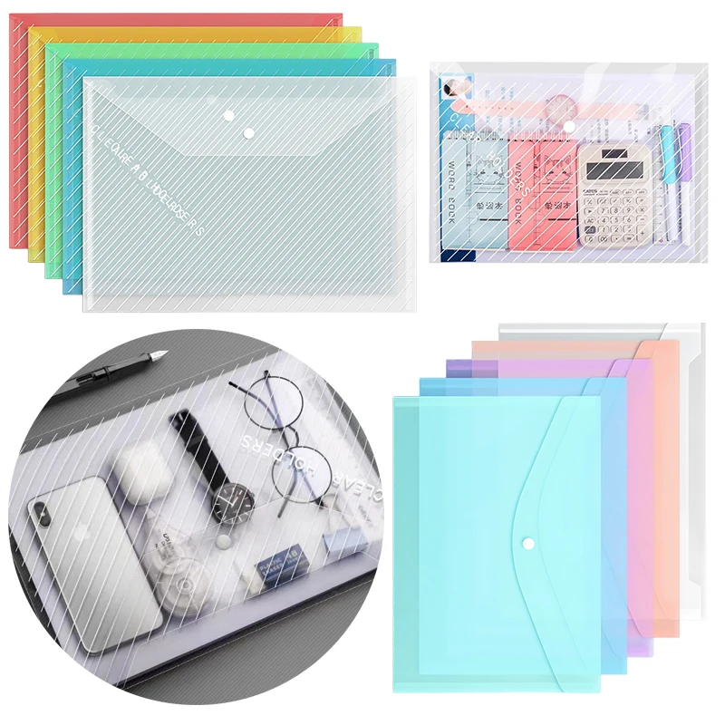 

10 шт./упак., сумка для хранения документов, размер А4, красочные прозрачные сумки из саржи для файлов, водонепроницаемые конверты с пряжками, школьные и офисные ZYF