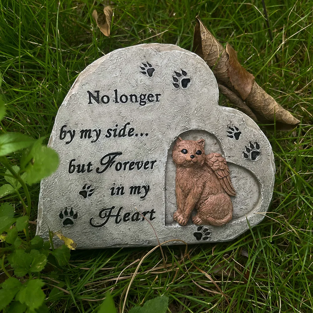 

Resin Cat Memorial Stone Pet Tribute Statue Indoor Outdoor Grave Marker Comforting Remembrance Gift Cat Headstones