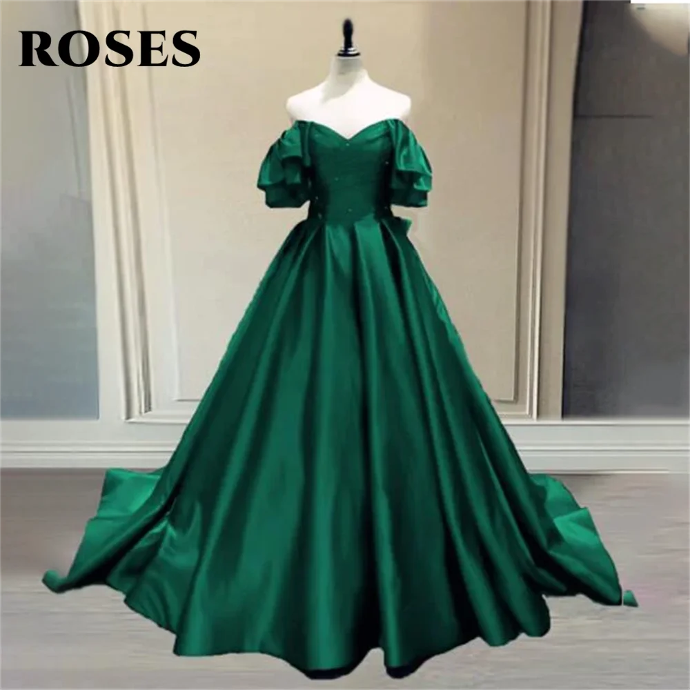 

ROSES Off Shoulder Prom Dress A Line Stain Celebrity Dress Women's Evening Dress Sweetheart Princess Dress Green Formal Gown