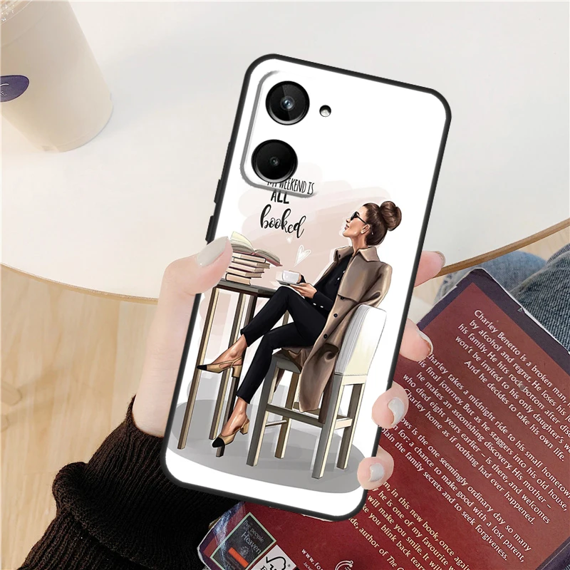 حافظة قهوة الأميرة أنثى بوس لهاتف Realme 14 12 10 11 13 Pro Plus GT 6 6T 5 GT7 Pro C61 C55 C51 C21Y C25S C67 C75 C53