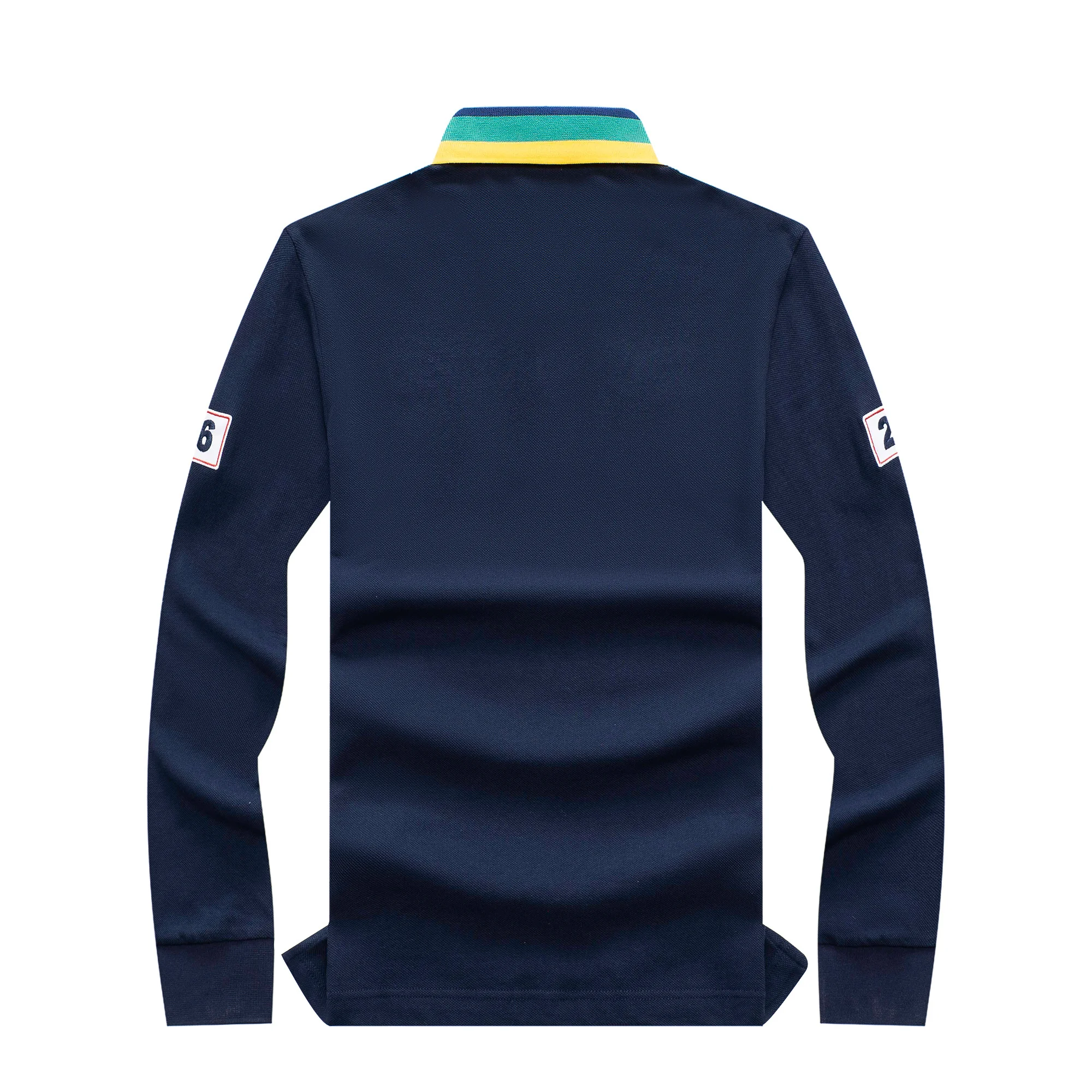Navy Long Polo Shirts for Men Full-Sleeved Collar Tee Shirt with Paris Embroidery Casual Sports