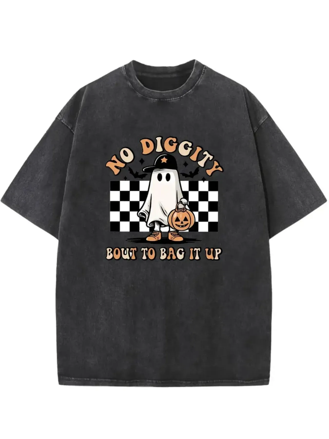 Men's Washed Vintage T-Shirt - Soft and Breathable Fabric, Suitable for Fitness, Training, and Everyday Casual Wear; Loose-Fit Crew Neck T-Shirt with the Phrase No Diggy Butt to Sa It up and Pumpkin Graphic; Machine Washable, Perfect for Year-Round Streetwear