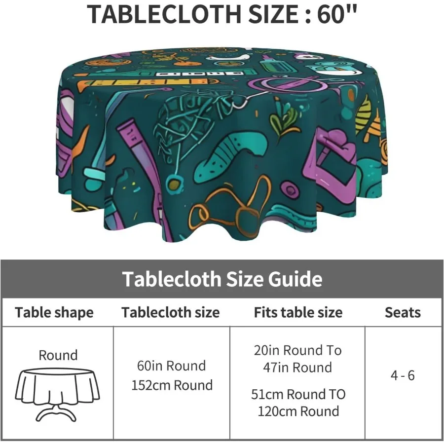Taplak Meja Bulat 60 inci, Dapat Dicuci, Cocok untuk Meja 20 inci hingga 47 inci, untuk Ruang Makan, Sekolah, Dalam & Luar Ruangan