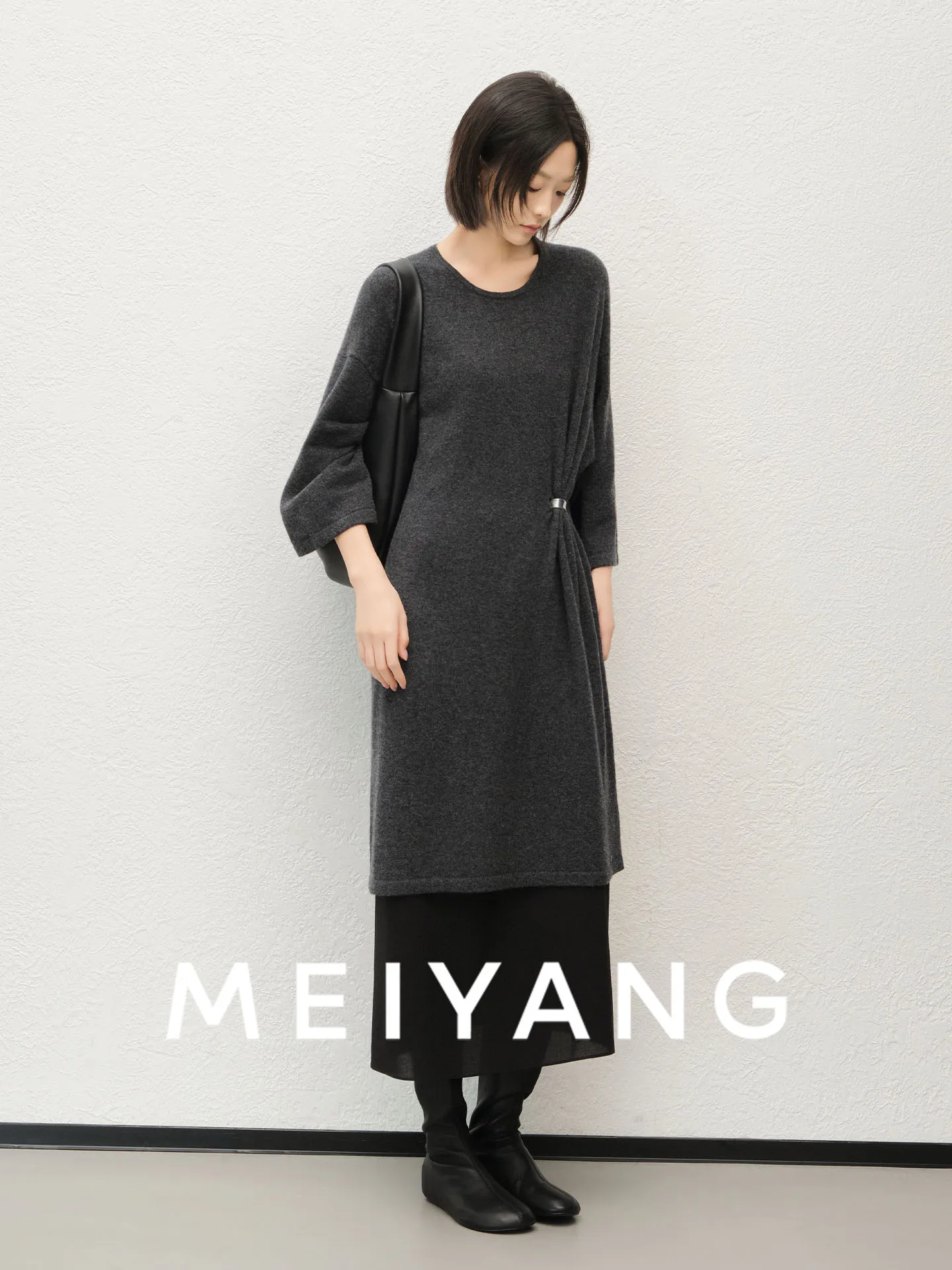 

Meiyang Camere Wool Knitted Dr Vest Real Two-Piece Polyester Fiber Loose Waist Spring 2026 Casual Long Sve round Ne