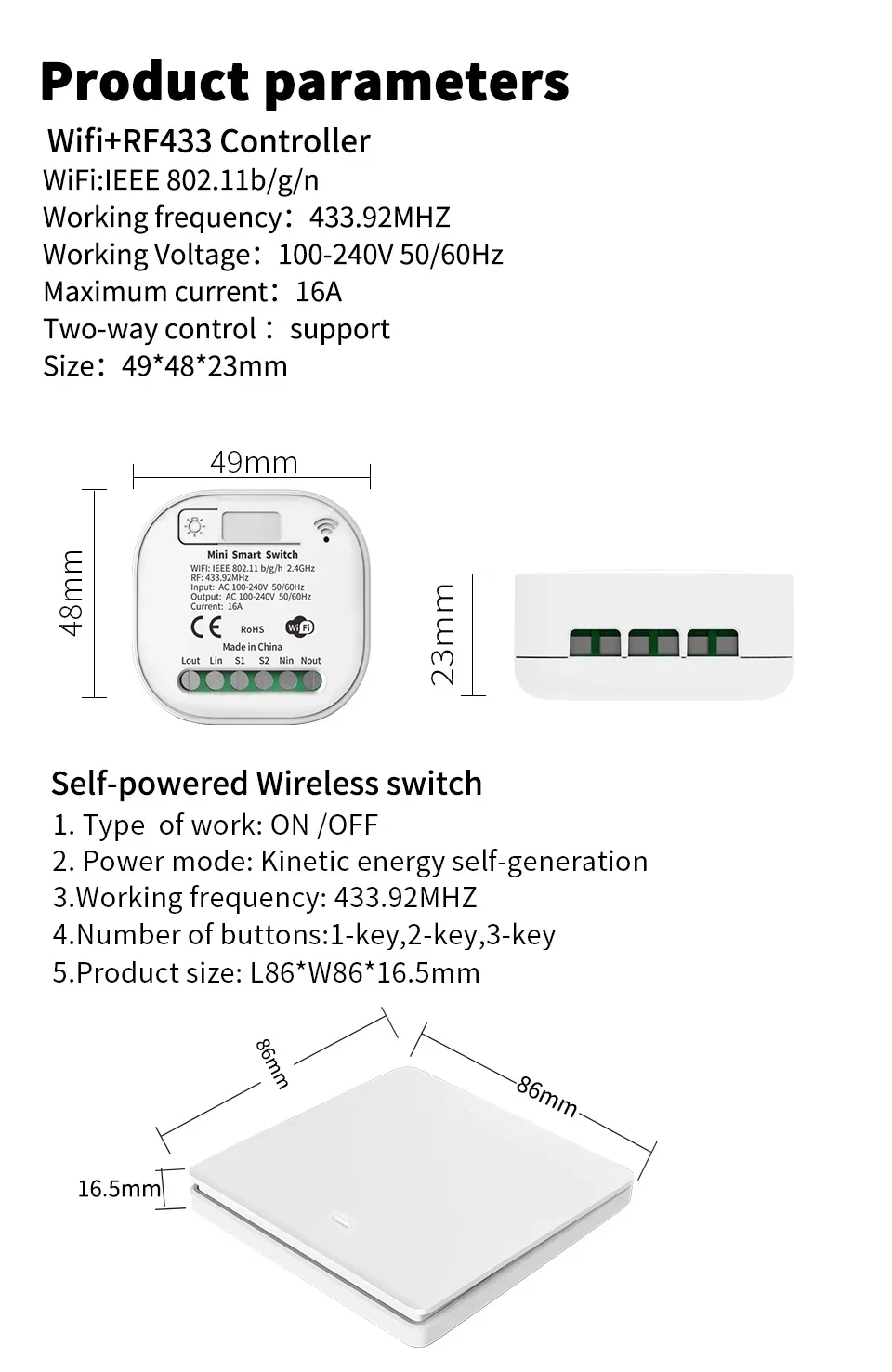 16A Tuya WiFi Smart Switch, keine Batterie erforderlich, kabelloser Schalter, Smart Life App-Steuerung, kompatibel mit Alexa & Google Home – Detail 9