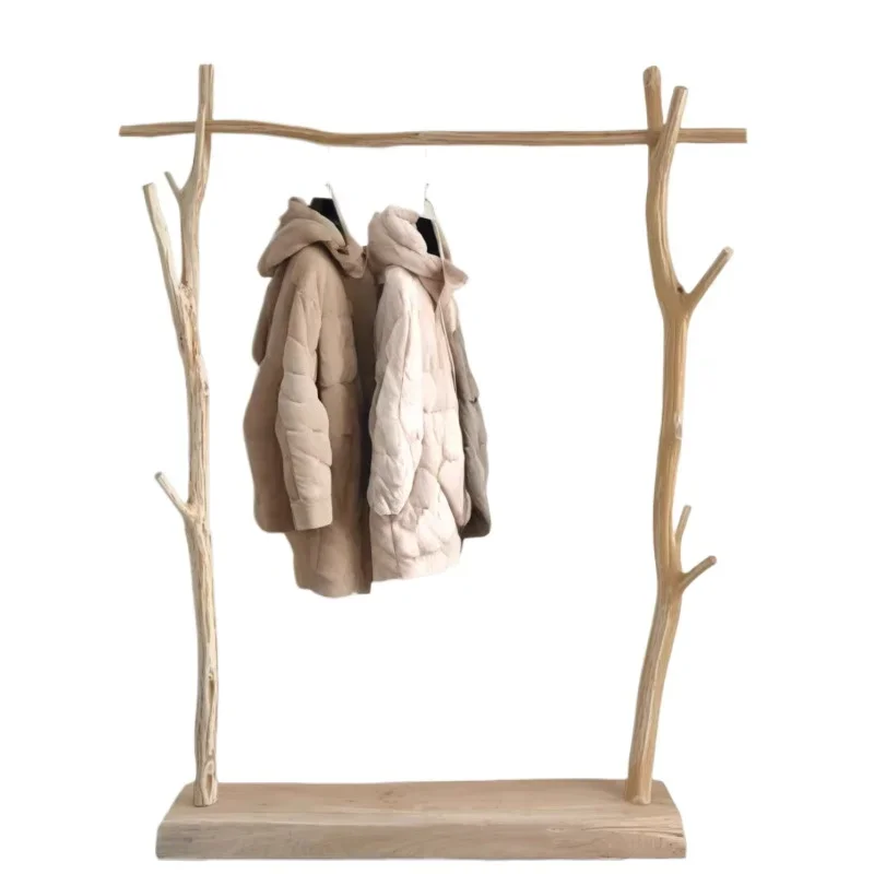 Solid wood floor coat rack Log clothing store display rack High-end retro display rack Homestay floor hanger