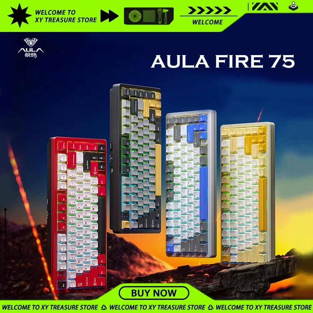 AULA Fire75 E-sports Mechanical Keyboard RGB Hot Swap Low Delay Aluminium Alloy Three-mode Personalized Customize Gamer Keyboard