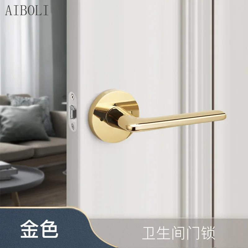 Bathroom Door Lock Indoor Bathroom Toilet Single Tongue Wooden Door Lock Gold Mute Keyless Ball Three Bar Lock