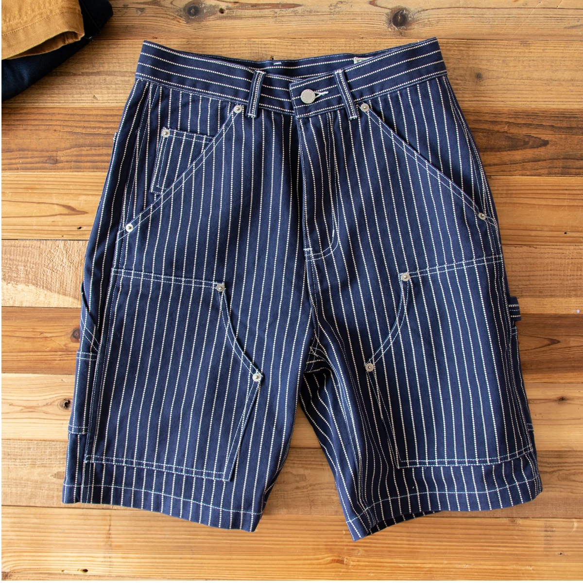 12oz Heavyweight 100% Cotton WABASH Dobby Canvas Vertical Stripe Lumberjack Shorts Unisex American Retro Casual Cargo Pants