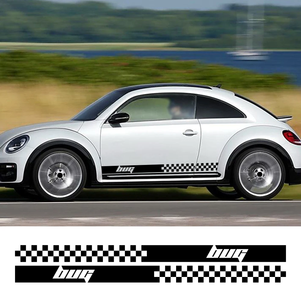 2pcs Racing Sport Stripes For Volkswagen VW Beetle Car Door Side Skirt Sticker Auto Body Decoration Vinyl Decals Accessories
