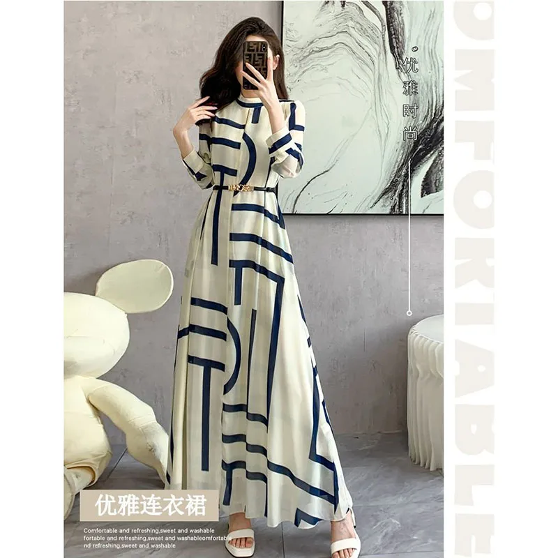 

Spring And Summer 2024 New Women's Long Temperament Fashion Elegant Long Skirt Zipper Long Sleeve Comfortable Soft Pocket Dress