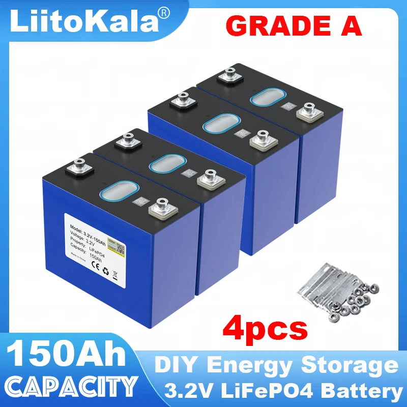 4pcsLiitoKala 3.2V 150Ah LiFePO4 battery DIY 4s 8s 12v 24V RV Motorcycle Electric Car travel Solar inverter Batteries Duty-free