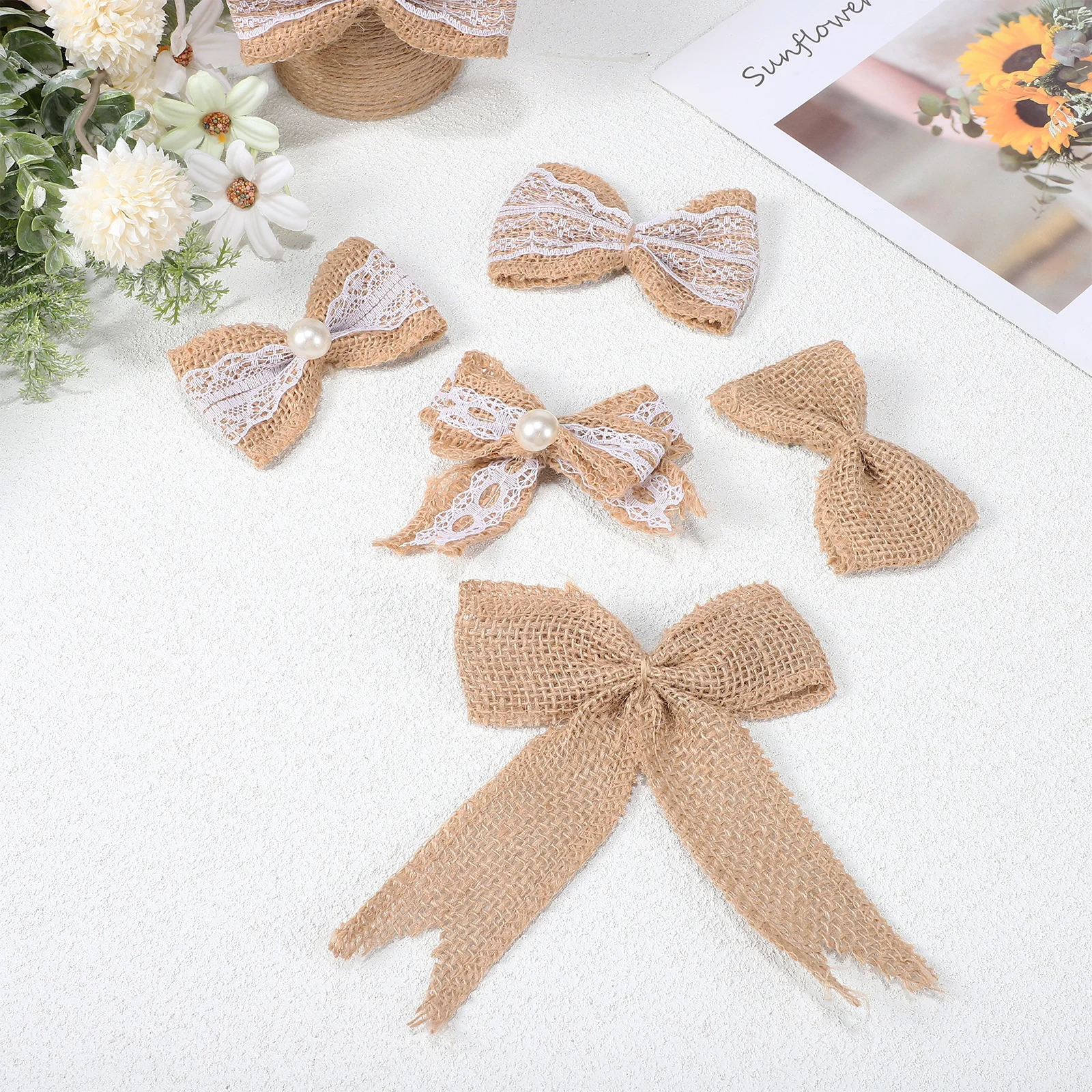 

20 Pcs Ornament Pre Craft Christmas Made Bows Wreath Mini Burlap Rustic Wedding Decorations Sackcloth
