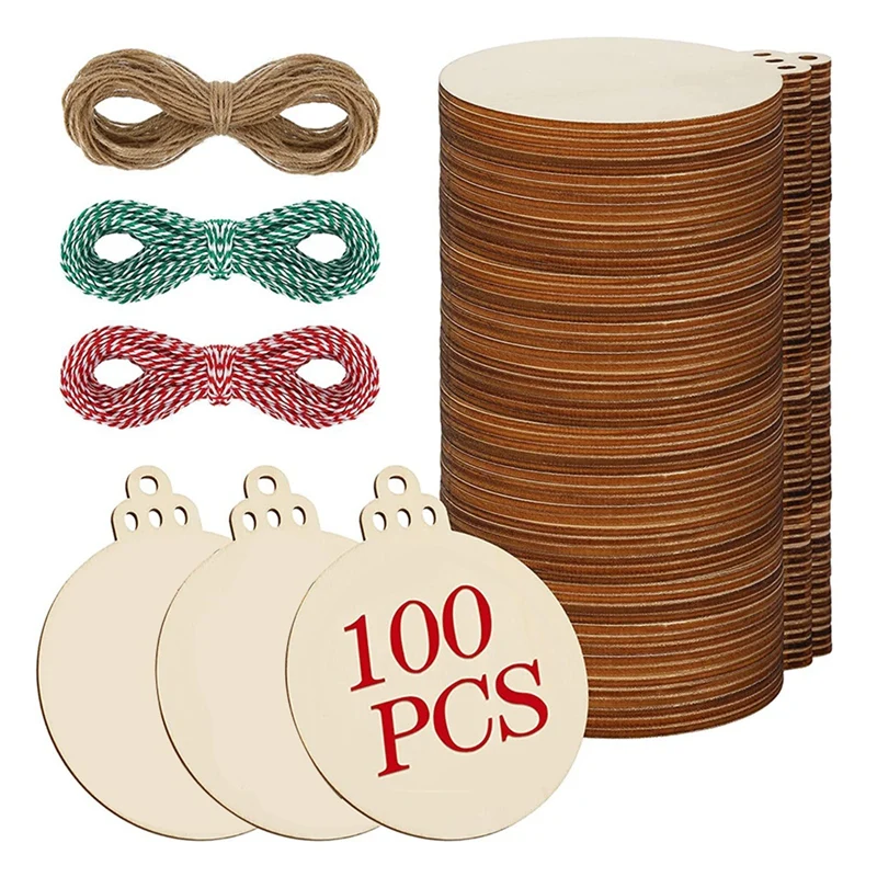 

Round Wooden Discs With Holes, 100X 3 Inch Unfinished Predrilled Natural Wood Slices For Crafts Centerpieces, Wooden