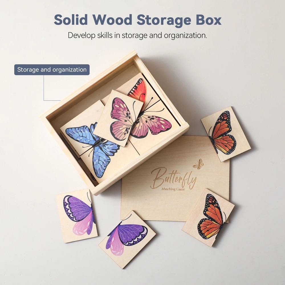 Drewniane puzzle dla niemowląt, zabawki edukacyjne, kreskówkowy motyl, gra dopasowująca, kolorowe obrazki dla niemowląt, zabawka poznawcza, wczesna edukacja dla noworodków.