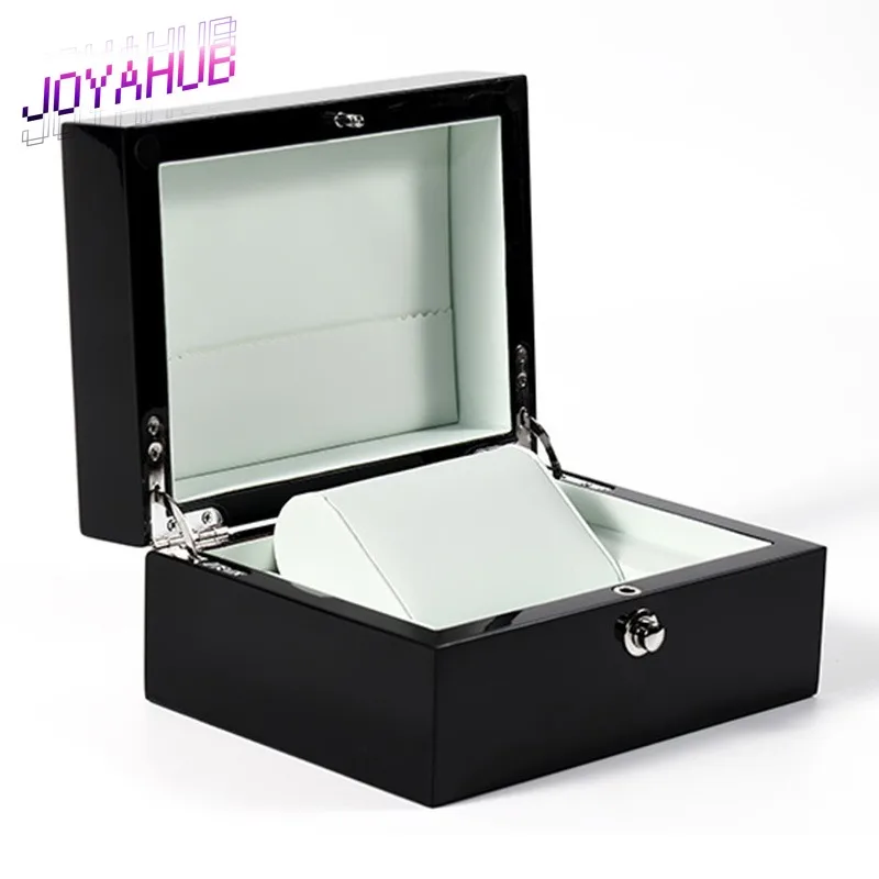 

Luxury Black Piano-finish Wooden Box Free Customized LOGO Luxurious Watch Flip-style Storage Box for Watch Accessories Gift
