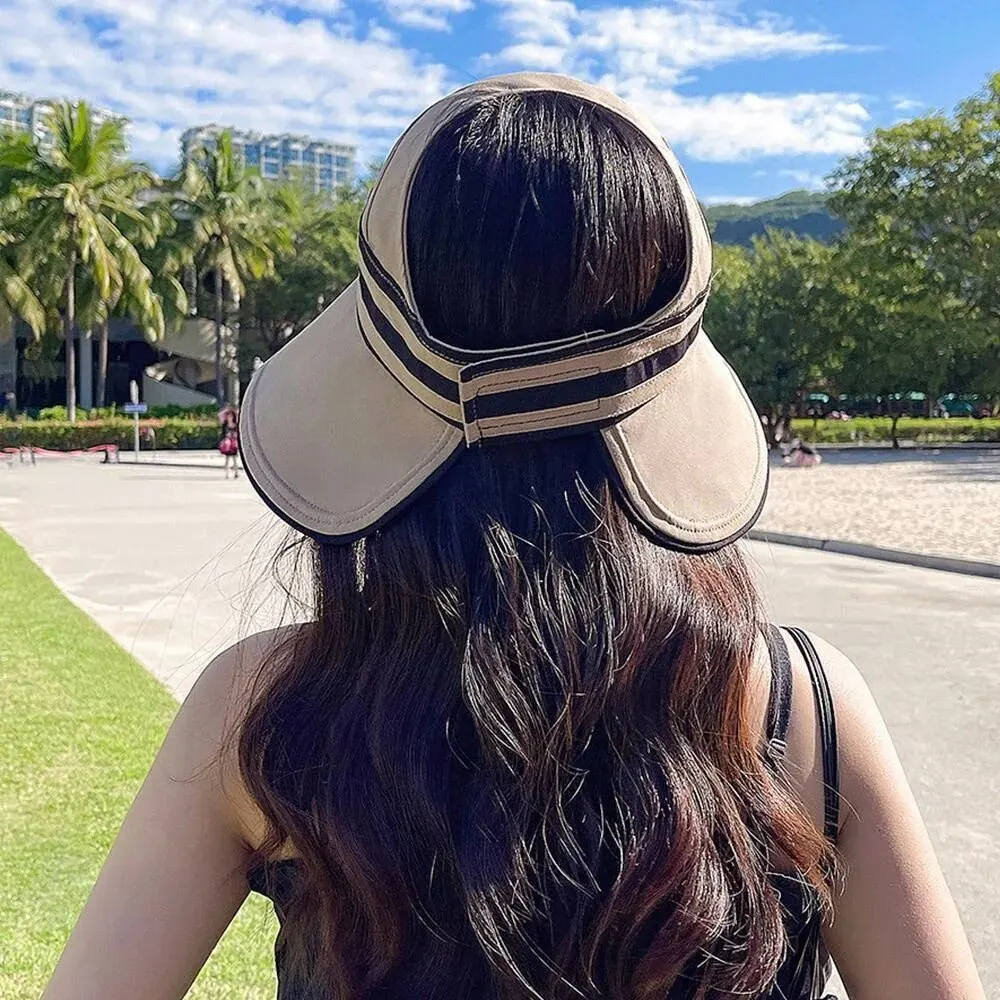 Chapéu de verão feminino ao ar livre praia proteção uv respirável vazio chapéus senhora dobrável oco vieira boné