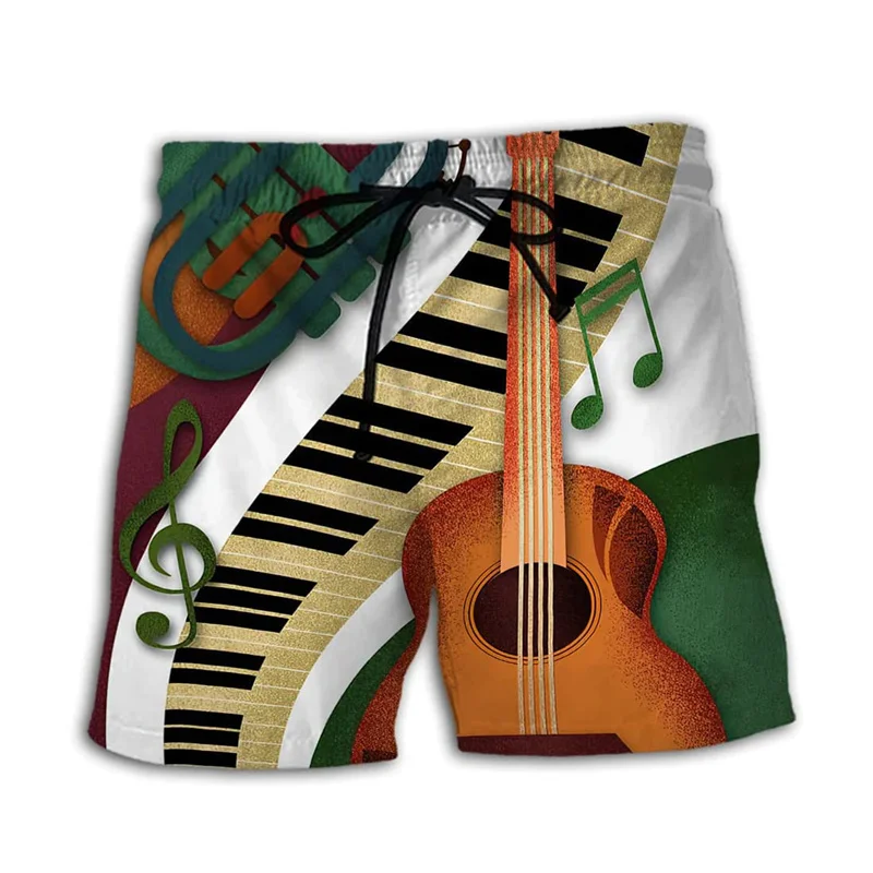 Pantalones cortos con estampado 3D para hombre, bañador con símbolo de música y guitarra, a la moda ropa de calle, y2k, Verano