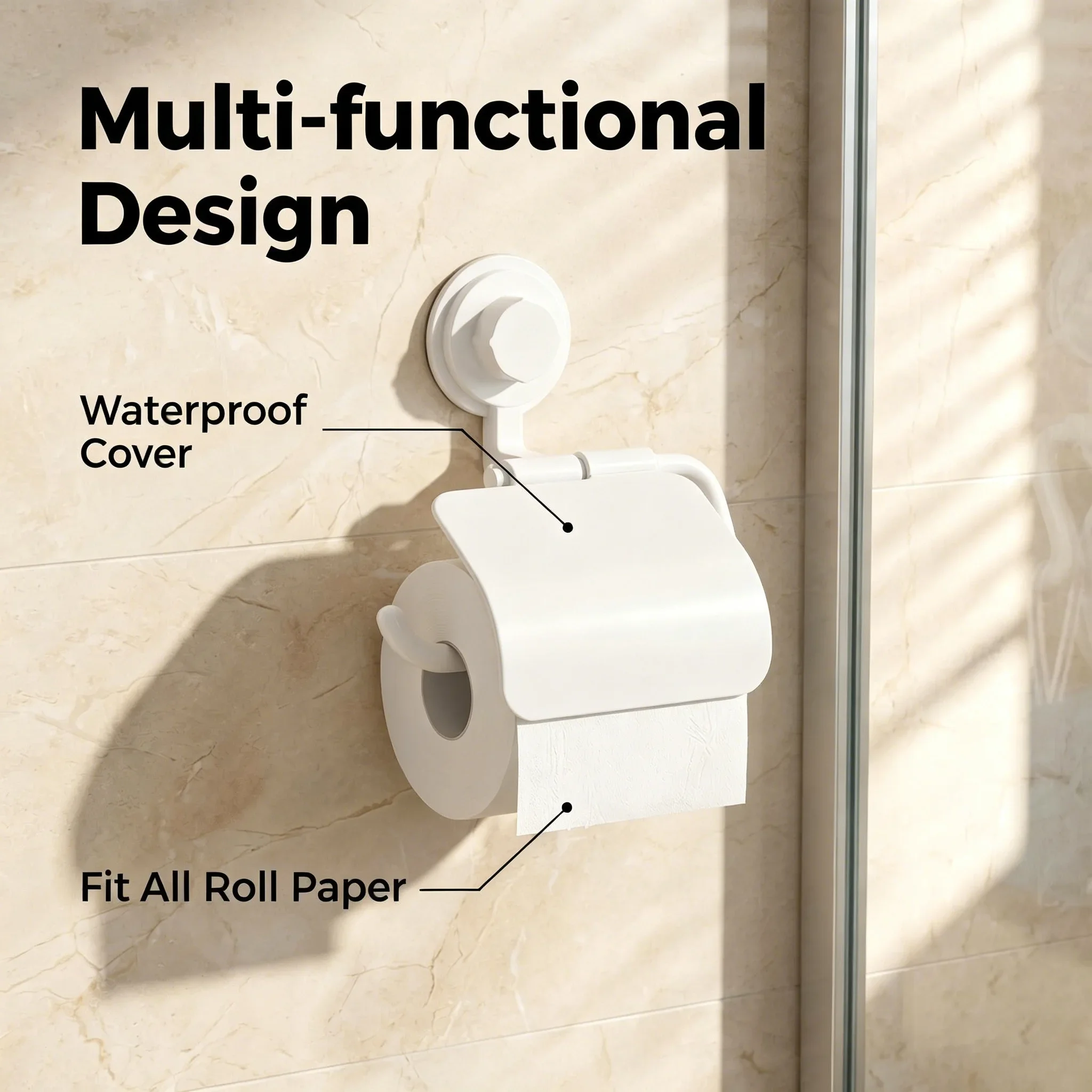 yesRemovable Reusable Suction Mount Toilet Roll Rack Punch-Free Bathroom Paper Holder With Extra Hooks For Tile & Glass Walls