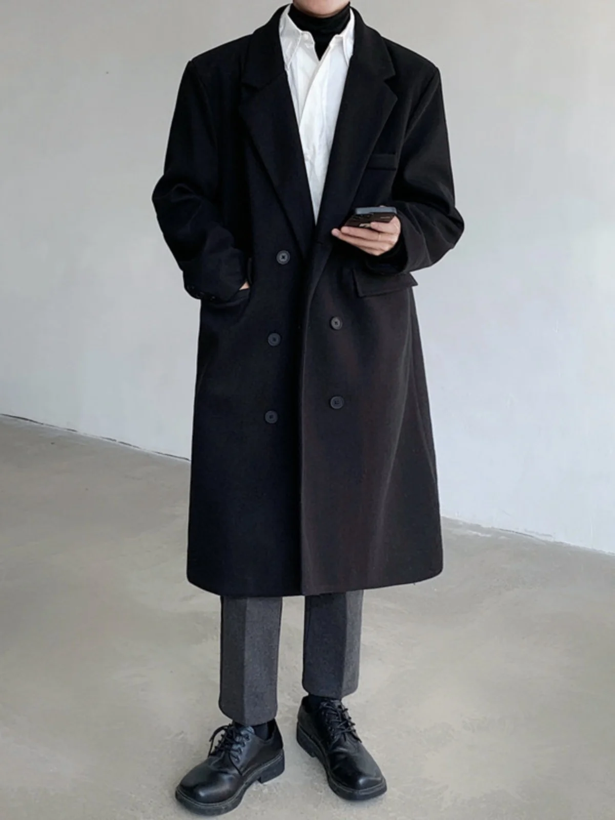 Ele Wollen jas voor heren Knielengte Halflange Briti Sle Casual Faion Warmth-Kee Double-Breasted jas