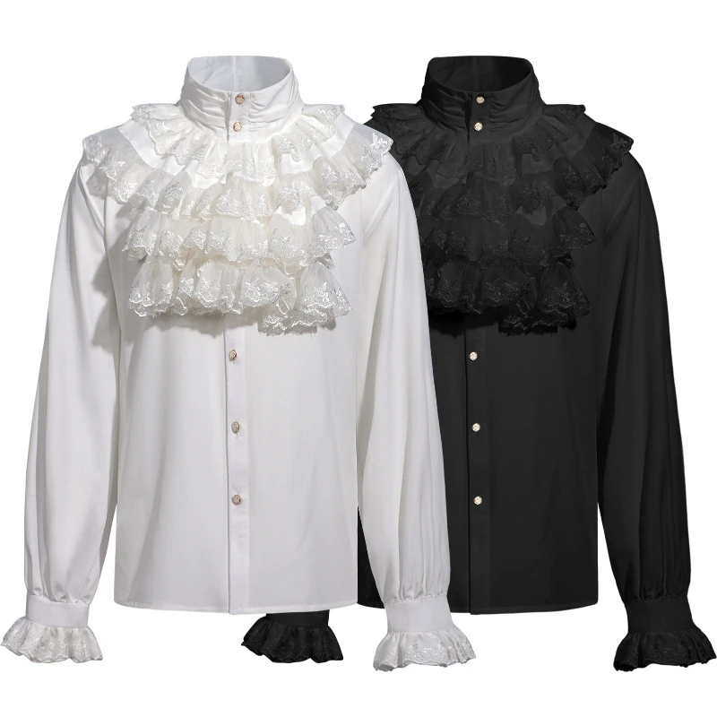 2025 New European -American Ruffle Fold Shirt for Men, Halloween Role Playing Costume, Medieval Victorian Steampunk Men's Camisa