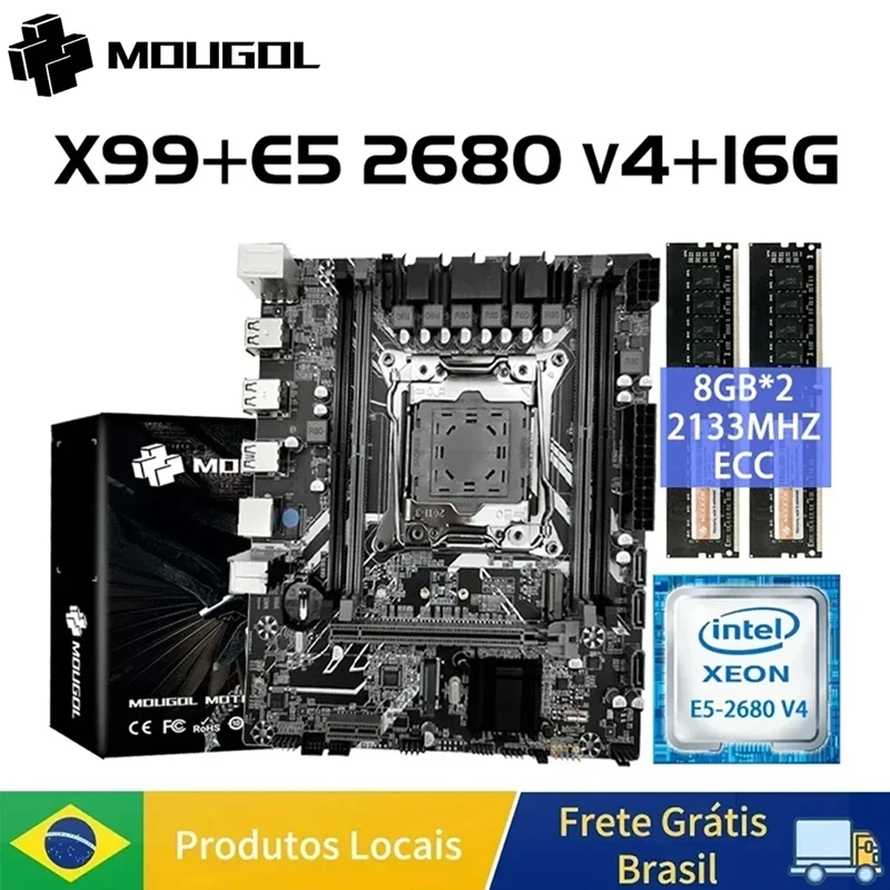 MOUGOL X99 Motherboard Set with Xeon E5 2680 V4 LGA2011-3 2680v4 CPU{8GB*2}16GB DDR4 RAM Desktop Gaming Computer components