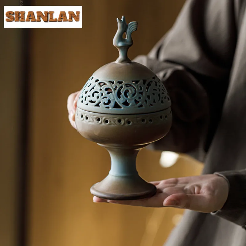 القديمة البرونزية اللون كرين عالية القدم حامل البخور البخور شلال البخور المزروعة مبخرة طقم شاي صيني الحرفية