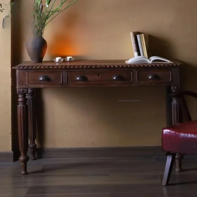 X0 Tavolo da scrittura retrò americano in legno massello, casa moderna e semplice, cassettiera, camera da letto, casa, lusso leggero