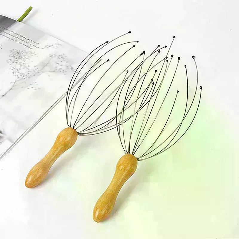 Wooden Handle Octopus Head Massager Scratch Scalp Relaxation Relief Body Massager Scratcher Relieves Tension Health Care Tools