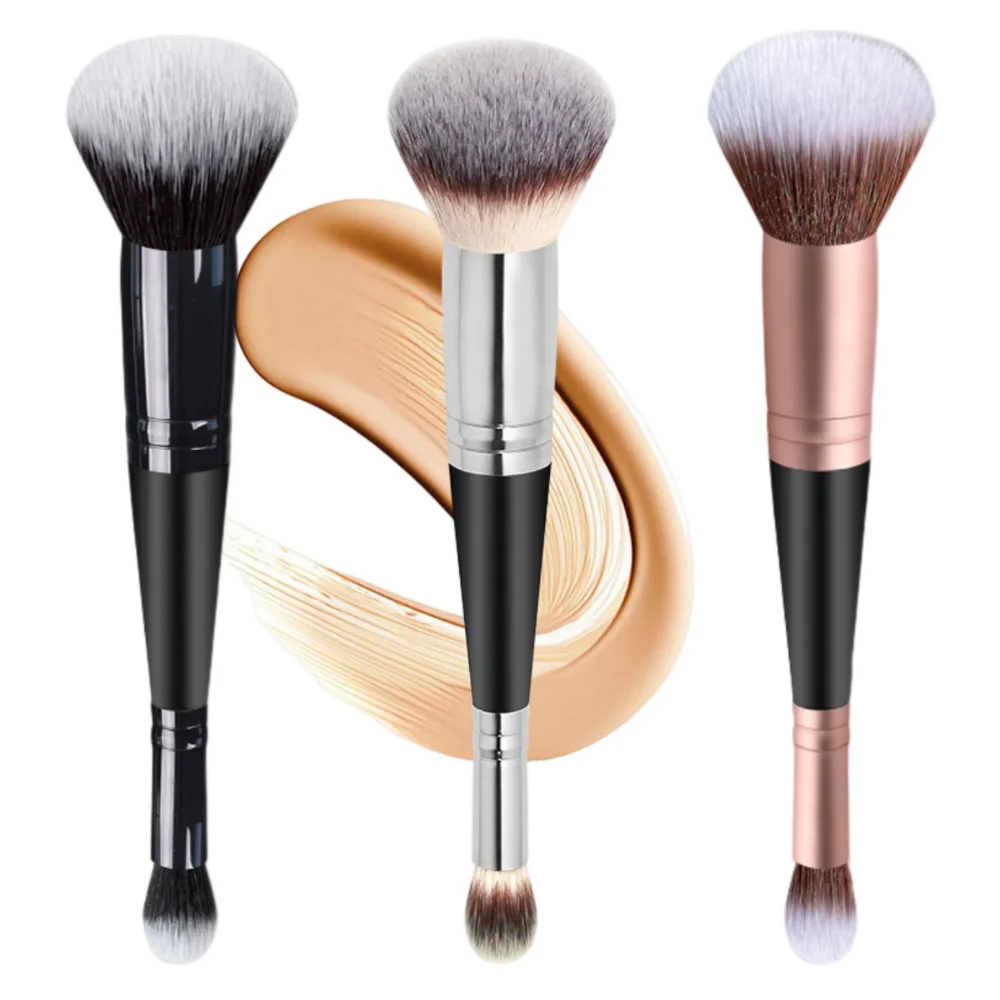 Brochas de maquillaje profesionales de doble cabezal 2 en 1, brocha para Base, corrector, resaltador, brocha para colorete en polvo, herramientas de