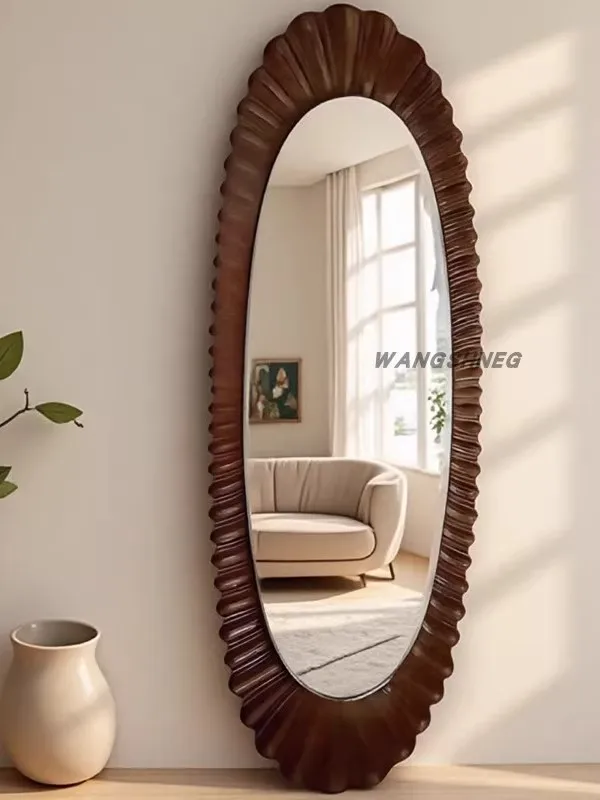 American Retro Household Light Luxury Design Solid Wood Frame Full-Length Mirror Bedroom Decoration Wall-Mounted Dressing Mirror