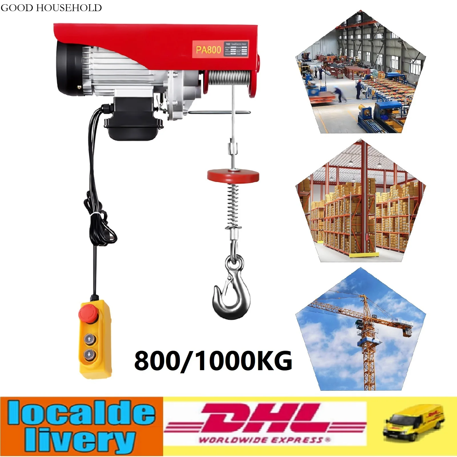 800/1000KG Electric Scaffold Hoist Crane Rope Motor Hub Winch Workshop Garage Cable Lift