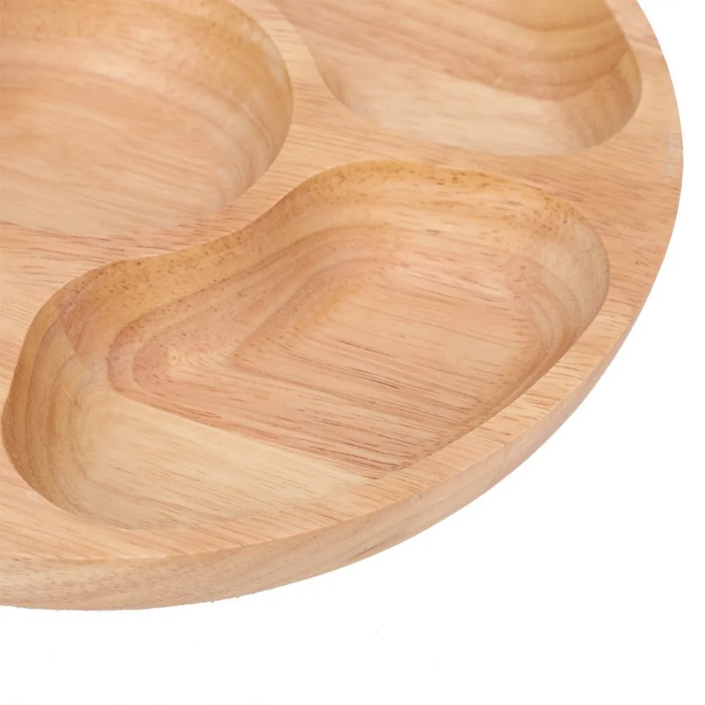 Wood Divided Tray Thickened Smooth Compartment Fruit Plate Multi Grid Separated Round Separated Serving Dish Snack Storage
