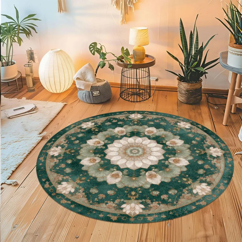 Boho Round Floor Mat Vintage Mandala Floral Printed Circular Rug Non-Slip Washable Carpets For Living Room Bedroom Decor