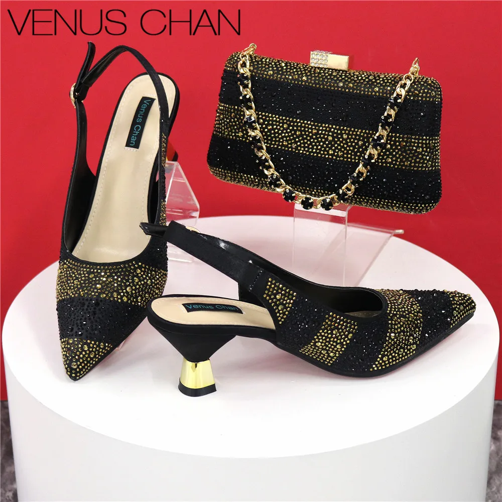 High Quality Princess style African Young Girl Rhinestone-encrusted Bag & Comfortable Pointed-Toe High Heels For Party