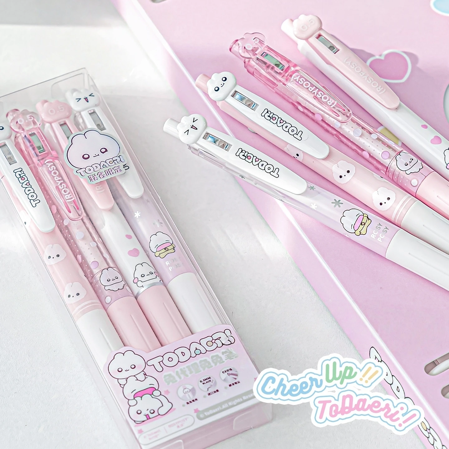 4pcs Soft Bunny Gel Pens Set Cute Cartoon Rabbit Pink Blue 0.5mm Black Color Ink for Writing Office School A3101